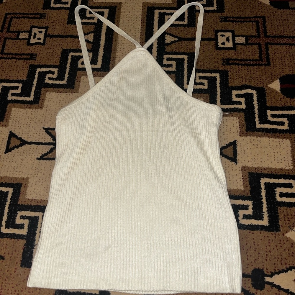 Elegant Cream Ribbed Women's Top